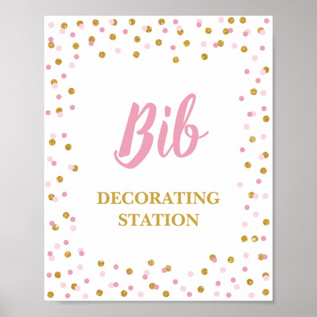 Bib Decorating Station Baby Shower Sign Pink Gold (Front)