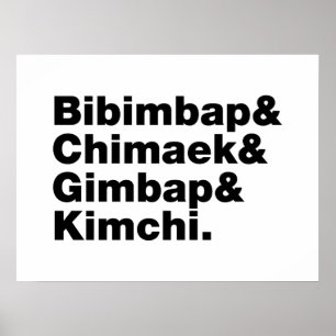 Bibimbap & Chimaek & Gimbap & Kimchi. Korean Foods Poster