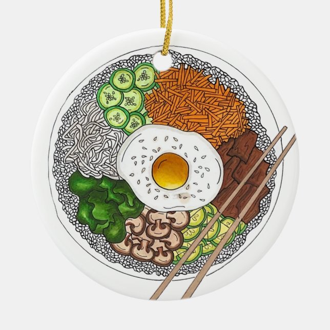 Bibimbap Korean Food Cooking Cuisine Rice Egg Dish Ceramic Ornament (Front)