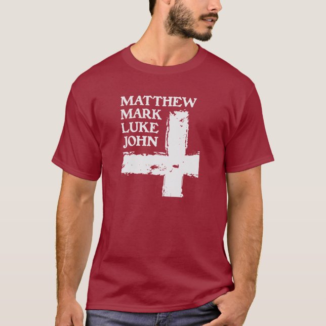 BIBLE - 4 GOSPELS - MATTHEW MARK LUKE JOHN - JESUS T-Shirt (Front)