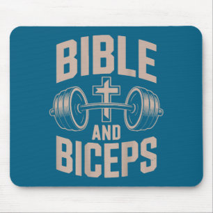 Bible & Biceps Gym Christian Workout Dumbbell Mouse Pad
