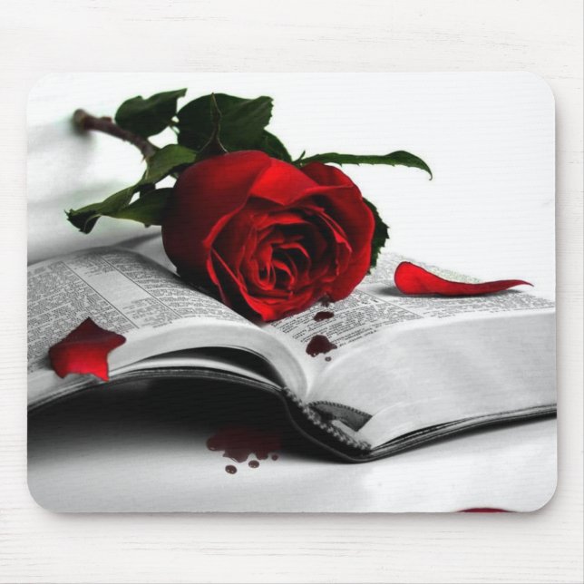 Bible and a Red Rose Mouse Pad (Front)