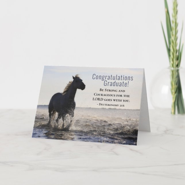 Bible Be strong and Courageous Horse Graduation Card (Front)