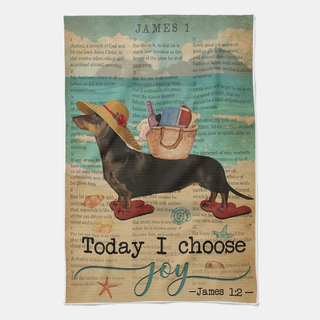 Bible Beach Life Joy Dachshund Vertical Tea Towel (Vertical)