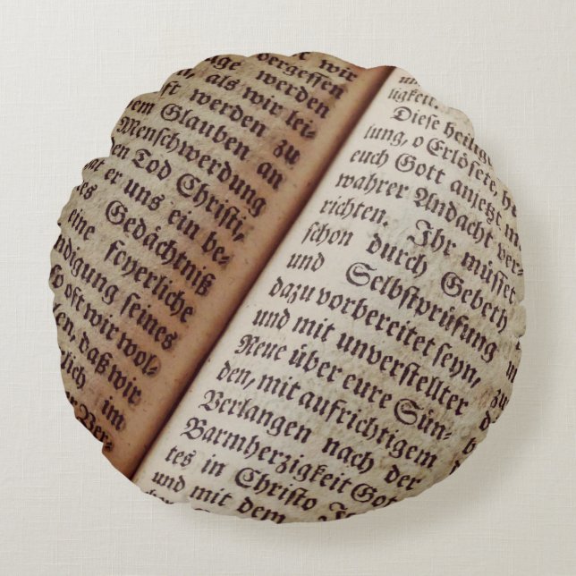 Bible book page writing texture round cushion (Front)
