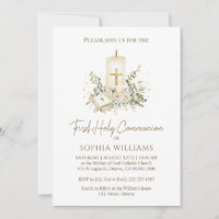 Bible Candle Cross First Holy Communion Invitation