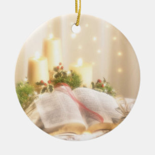 Bible, Candles and Holly - Ceramic Ornament