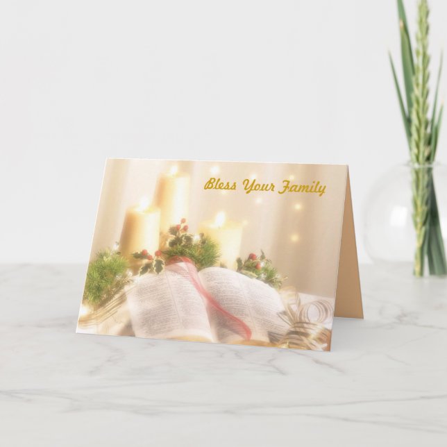 Bible, Candles and Holly - Holiday Card (Front)