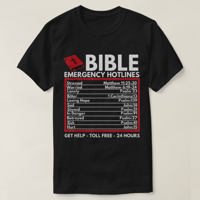 Bible Emergency Hotlines Faith Design T-Shirt (Design Front)