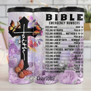 Bible: Emergency Numbers, Faith, Cross Thermal Tumbler