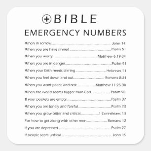 Bible Emergency Numbers Square Sticker