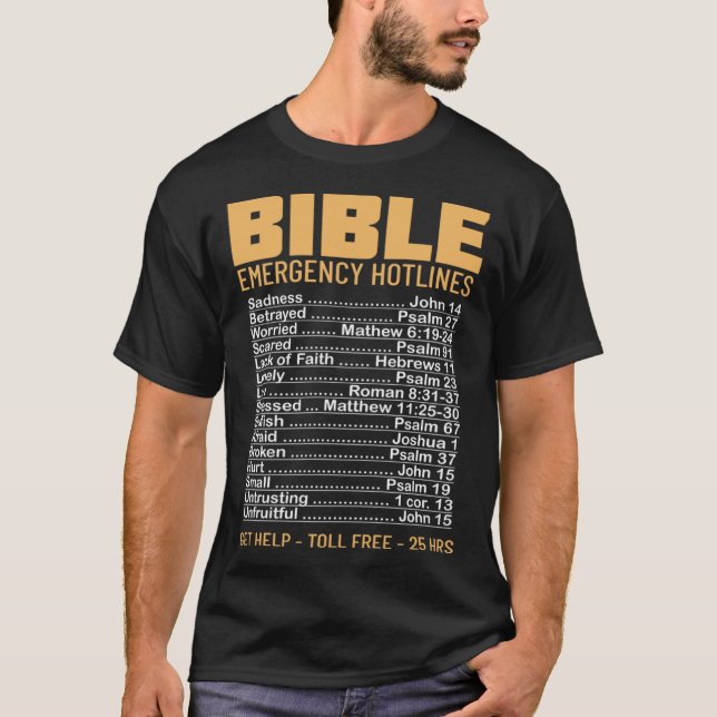 Bible Emergency Numbers Verse God Jesus Faith Chri T-Shirt (Front)
