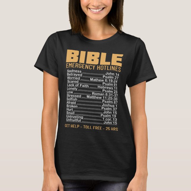 Bible Emergency Numbers Verse God Jesus Faith Chri T-Shirt (Front)