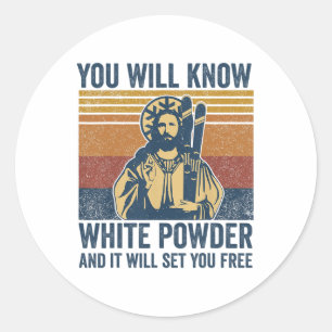 Bible Jesus Skiing Parody Funny Snowboard White Po Classic Round Sticker
