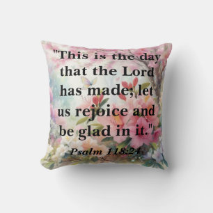 Bible motivational text on floral watercolor cushion