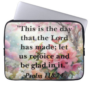 Bible motivational text on floral watercolor laptop sleeve