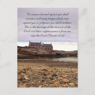 Bible passage, Scottish seaside and old houses Postcard