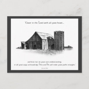 BIBLE: PROVERBS: OLD BARN, PENCIL DRAWING POSTCARD