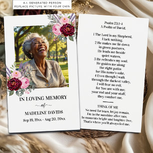 Bible Psalm Memorial Photo Floral Prayer Card