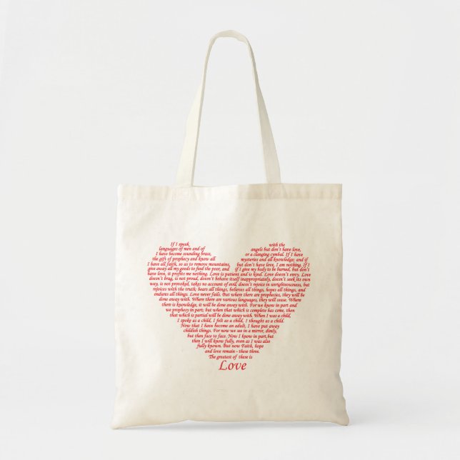 Bible Quote 1 Corinthians 13 Love Heart Art Design Tote Bag (Front)