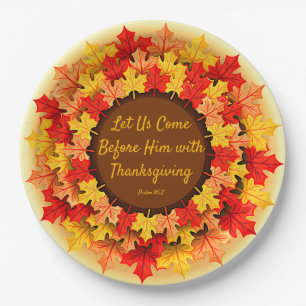 Bible Quote Autumn Leaves Thanksgiving 9" Paper Plate