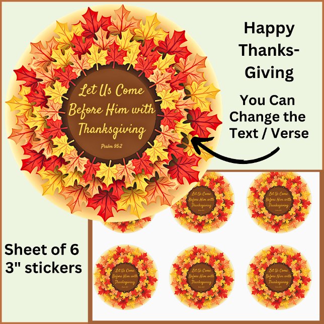 Bible Quote Autumn Leaves Thanksgiving Classic Round Sticker (Creator Uploaded)