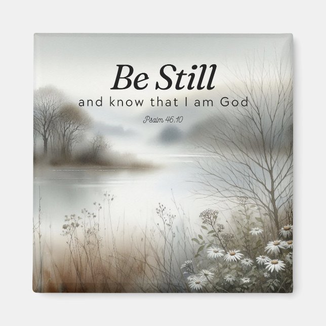 Bible quote magnet.  Tranquil winter lake scene.   Magnet (Front)
