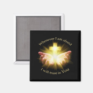 Bible quote with hands holding Cross Magnet