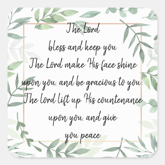  Bible Scripture Aaronic Blessing Numb 6:24-26 Square Sticker (Front)