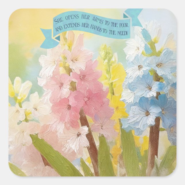 Bible Scriptures Mothers Day,Hyacinth Flowers Square Sticker (Front)