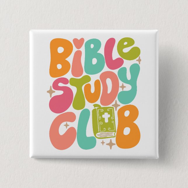 Bible Study Club Colourful Square Button (Front)