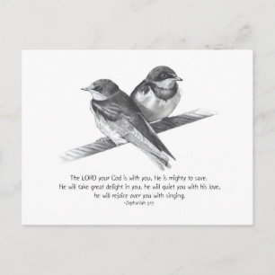BIBLE TEXT: ZEPHANIAH: BIRDS IN PENCIL POSTCARD