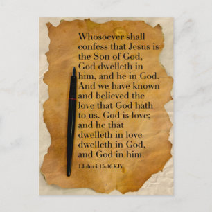 Bible Verse 1 John 4:15-16 KJV Postcard