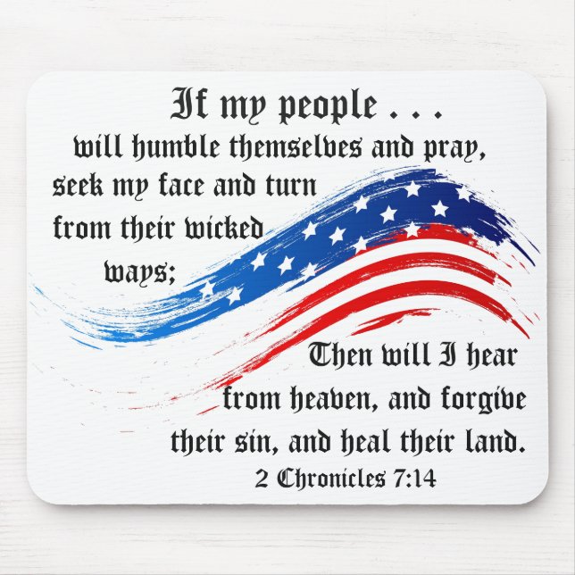 Bible Verse 2 Chronicles 7:14, USA Flag Mousepad (Front)