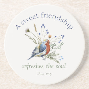 Bible Verse ‘A Sweet Friendship’ Watercolor Bird Coaster