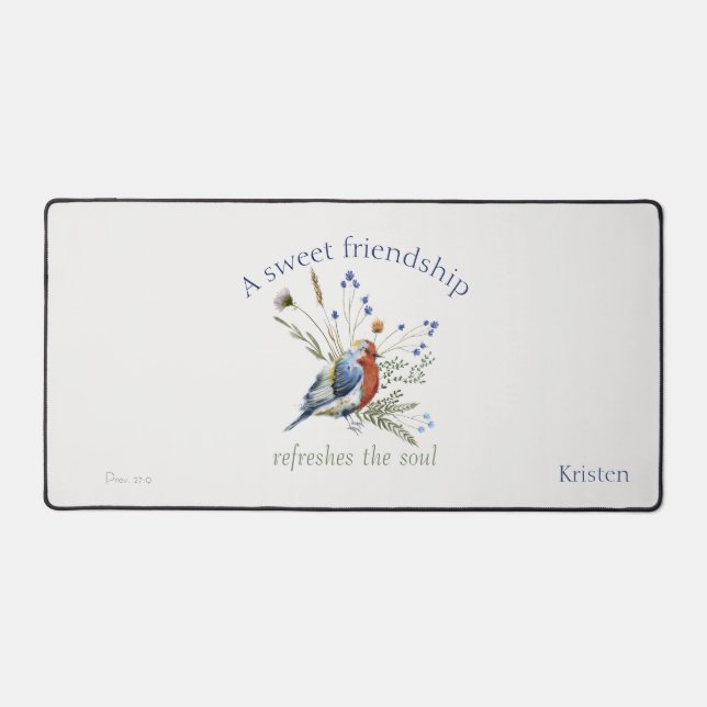 Bible Verse ‘A Sweet Friendship’ Watercolor Bird Desk Mat (Front)