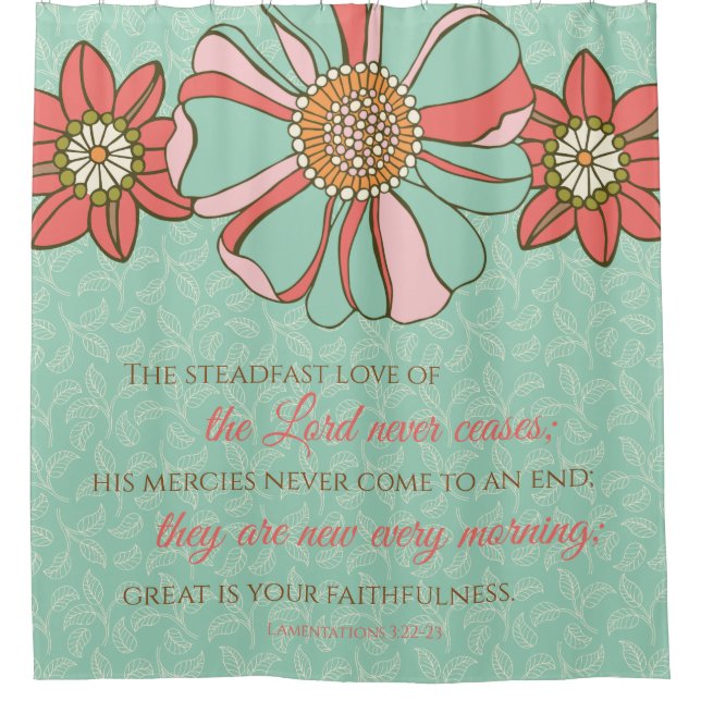 Bible Verse Aqua & Pink Retro Floral Shower Curtain (Front)