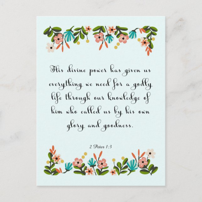 Bible Verse Art - 2 Peter 1:3 Postcard (Front)
