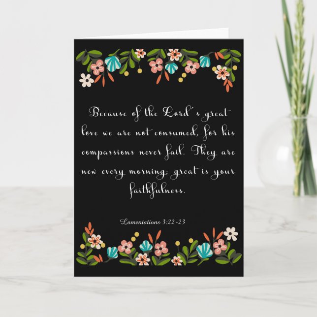 Bible Verse Art - Lamentation 3:22-23 Holiday Card (Front)