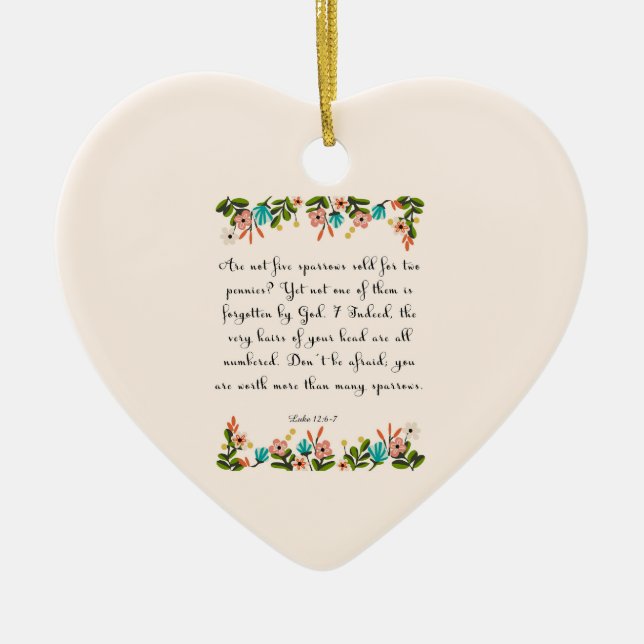 Bible Verse Art - Luke 12:6-7 Ceramic Ornament (Front)