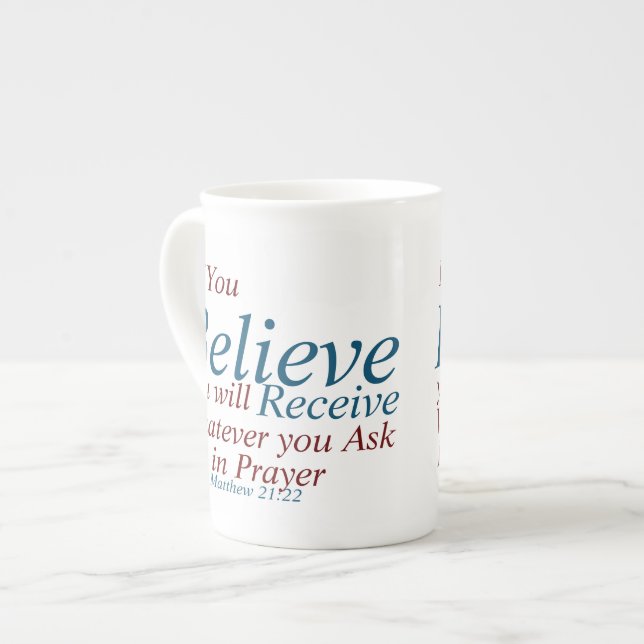  Bible Verse Believe blue Typography Bone China Mug (Front Left)