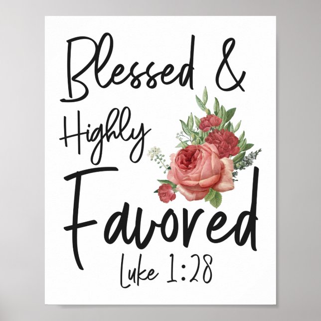 Bible Verse Blessed & Highly Favored Luke 1:28 Poster (Front)