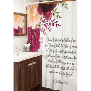Bible Verse Burgundy Peach Shower Curtain