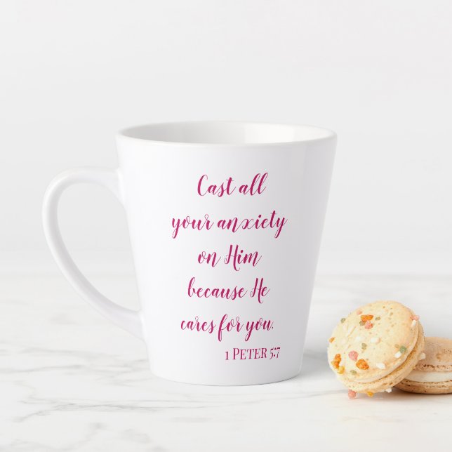 Bible Verse Cast Your Anxiety on Him Latte Mug (In Situ)