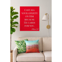 Bible Verse Cast Your Anxiety Red and White