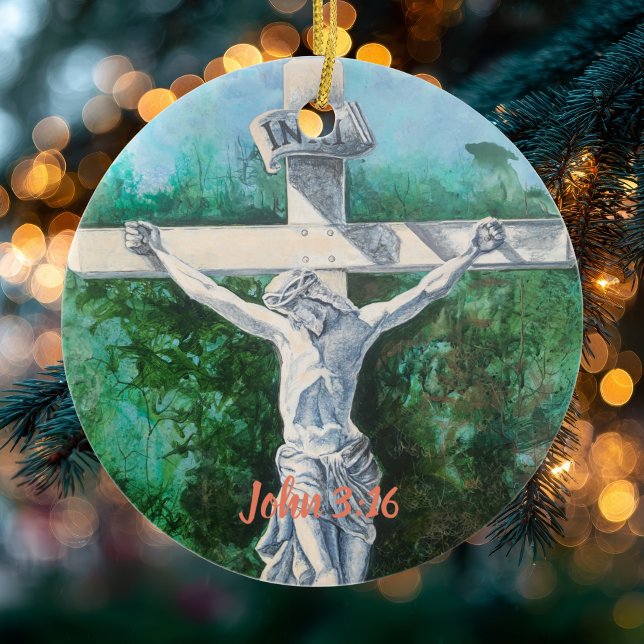 Bible Verse CHRISTMAS ACCENT Original Artwork Ceramic Ornament (Christian faith Expression , Front, Bible Verse on back)