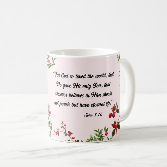 Bible Verse Christmas Cranberry Ornament Coffee Mug (Front Right)