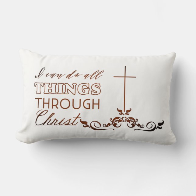 Bible Verse Cross Calligraphy Christian Gift Lumbar Cushion (Front)