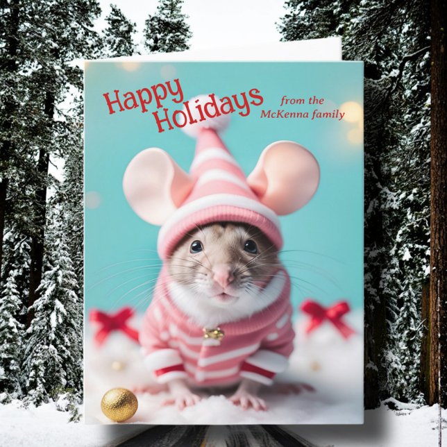 Bible Verse Cute Christmas Mouse Name Photo Holiday Card (Creator Uploaded)