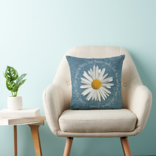 Bible Verse Daisy Flower & Blue Denim  Isaiah 40:8 Cushion